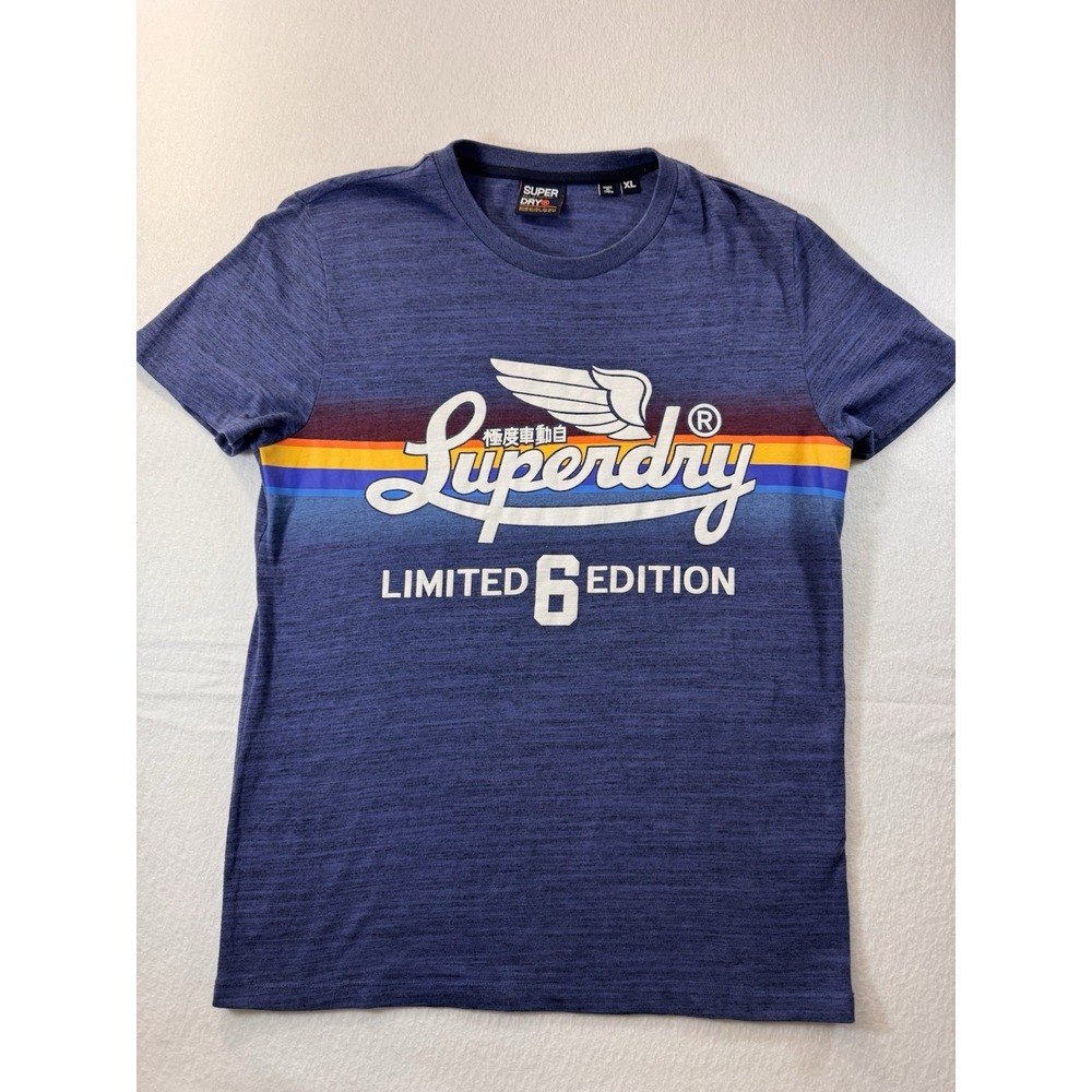 Superdry Mens Crewneck Short Sleeve Graphic Shirt XL Blue Casual Outdoor Y2K EUC